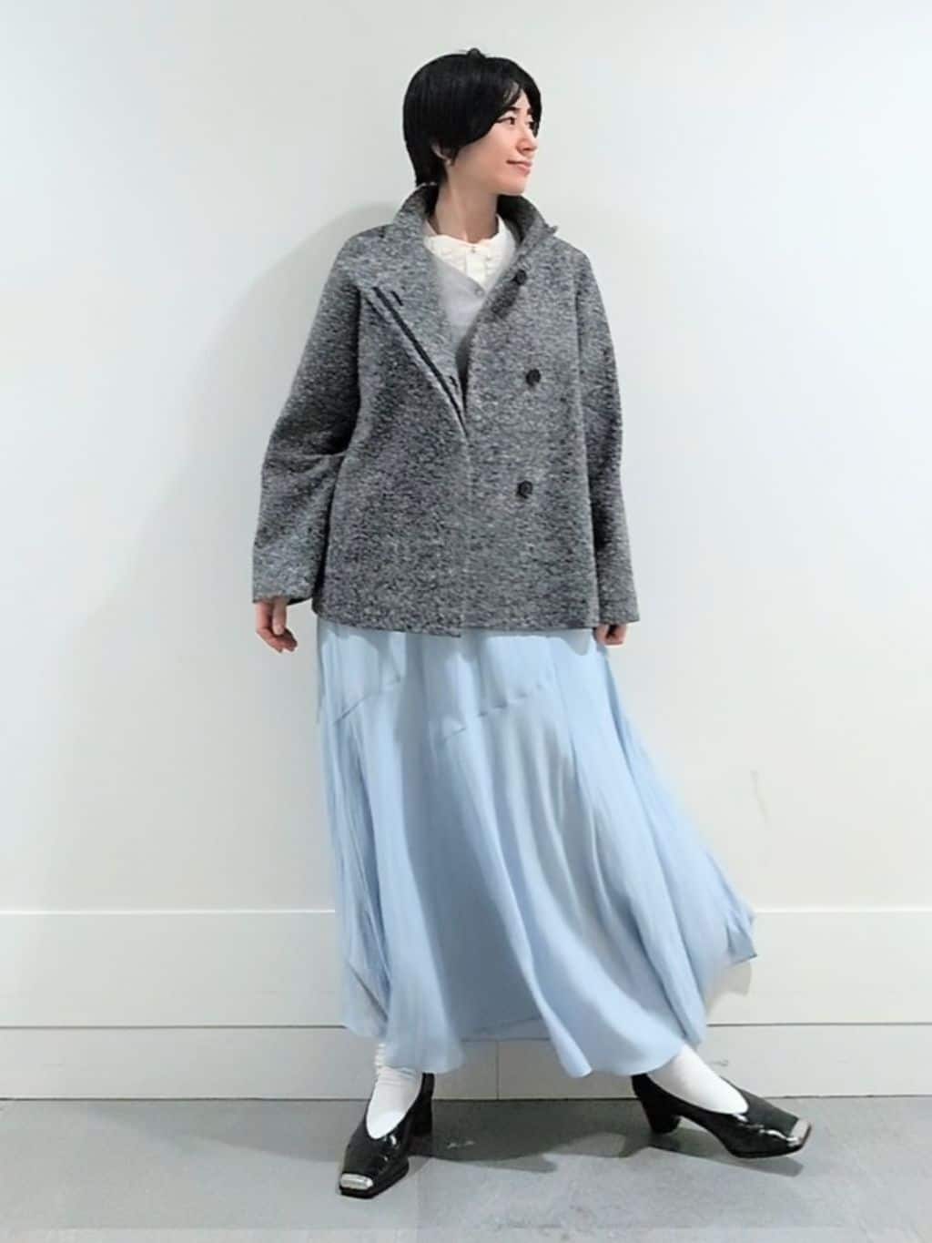 ミズタさんの「UNTITLED｜【スタンドカラー/オンオフ使える】クラシカルツイードコート」を使ったコーディネート