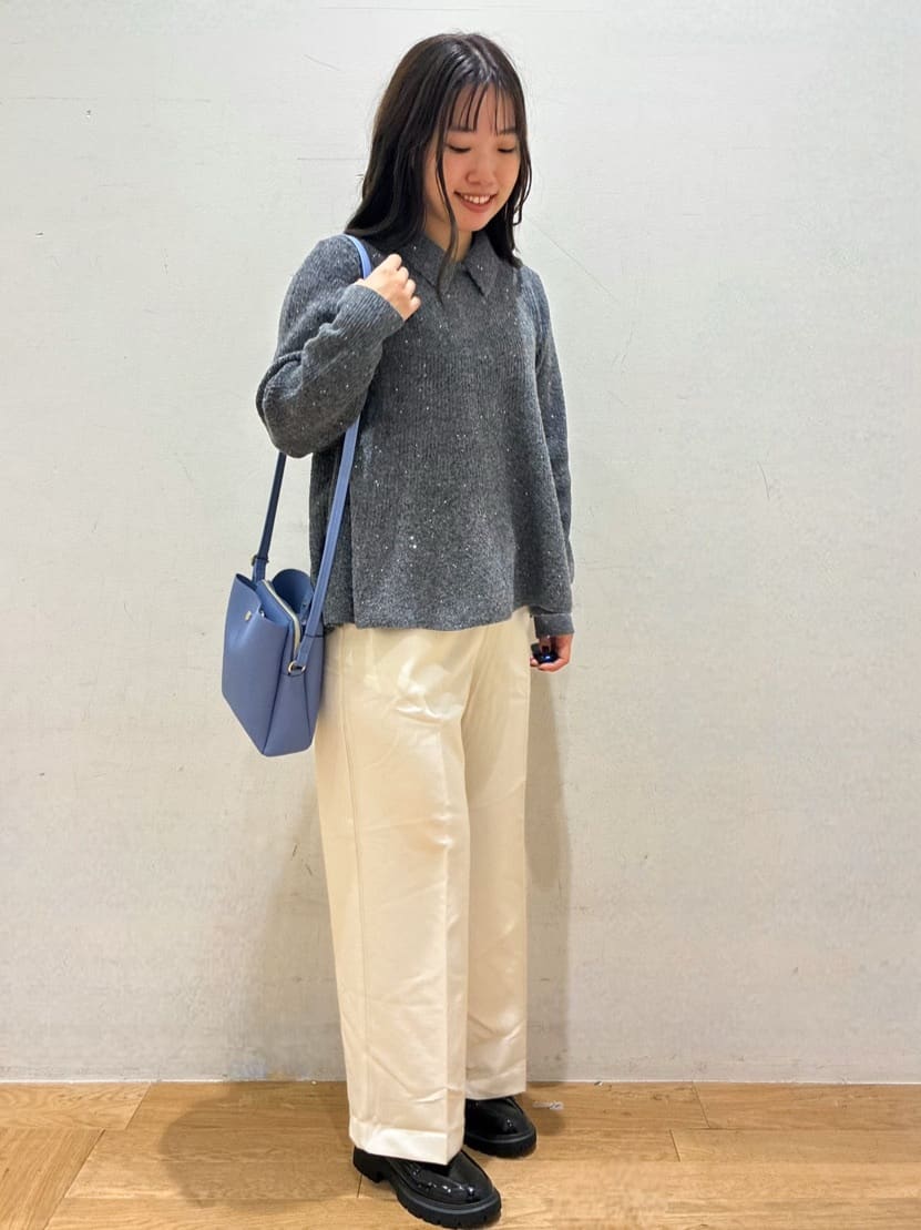 kurumiさんの「OPAQUE.CLIP｜スパンコールラメ衿2WAYペプラムニット【洗濯機OK】」を使ったコーディネート
