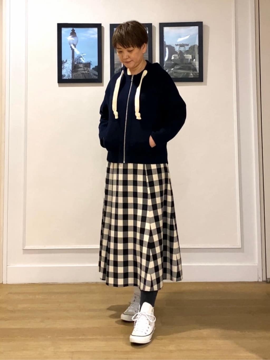 Hiroさんの「Dessin｜【洗える】チェック柄起毛フレアスカート」を使ったコーディネート