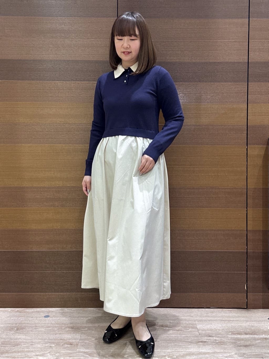 yumeさんの「OPAQUE.CLIP｜ダブルポロ衿ニットドッキングワンピース【洗濯機OK】」を使ったコーディネート