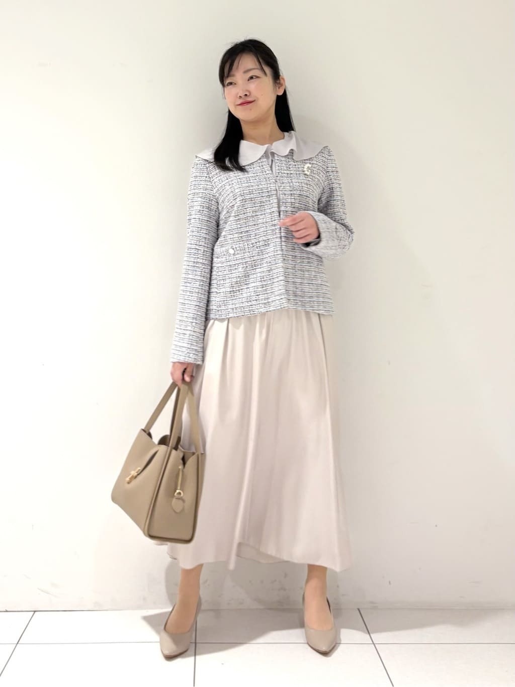 momokoさんの「INDIVI｜【セレモニー／洗える】ミックスツイードライトジャケット」を使ったコーディネート