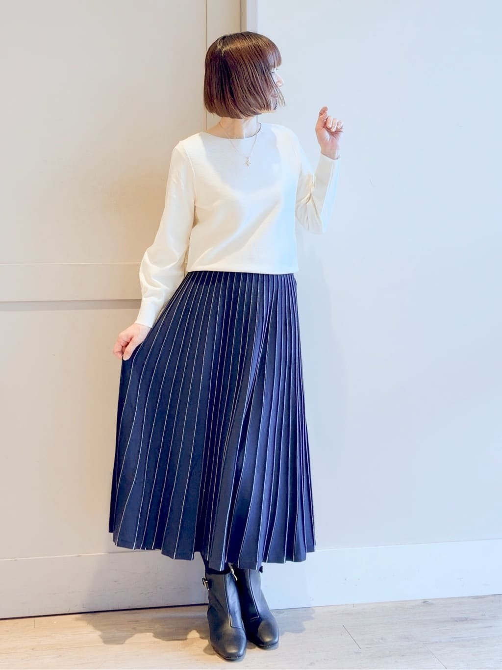 yamakoさんの「grove｜【最終お値下げ！】ガーターボートネックプルオーバー【洗える/毛玉軽減】」を使ったコーディネート