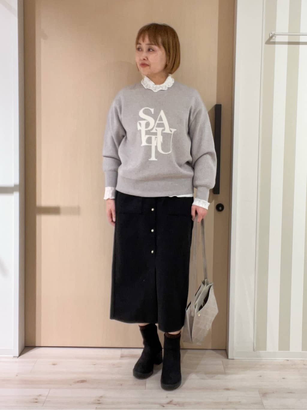 ぷくりんさんの「SHOO･LA･RUE｜【洗濯機可/S-LL】もちもちタッチ スウェットライクロゴニット」を使ったコーディネート