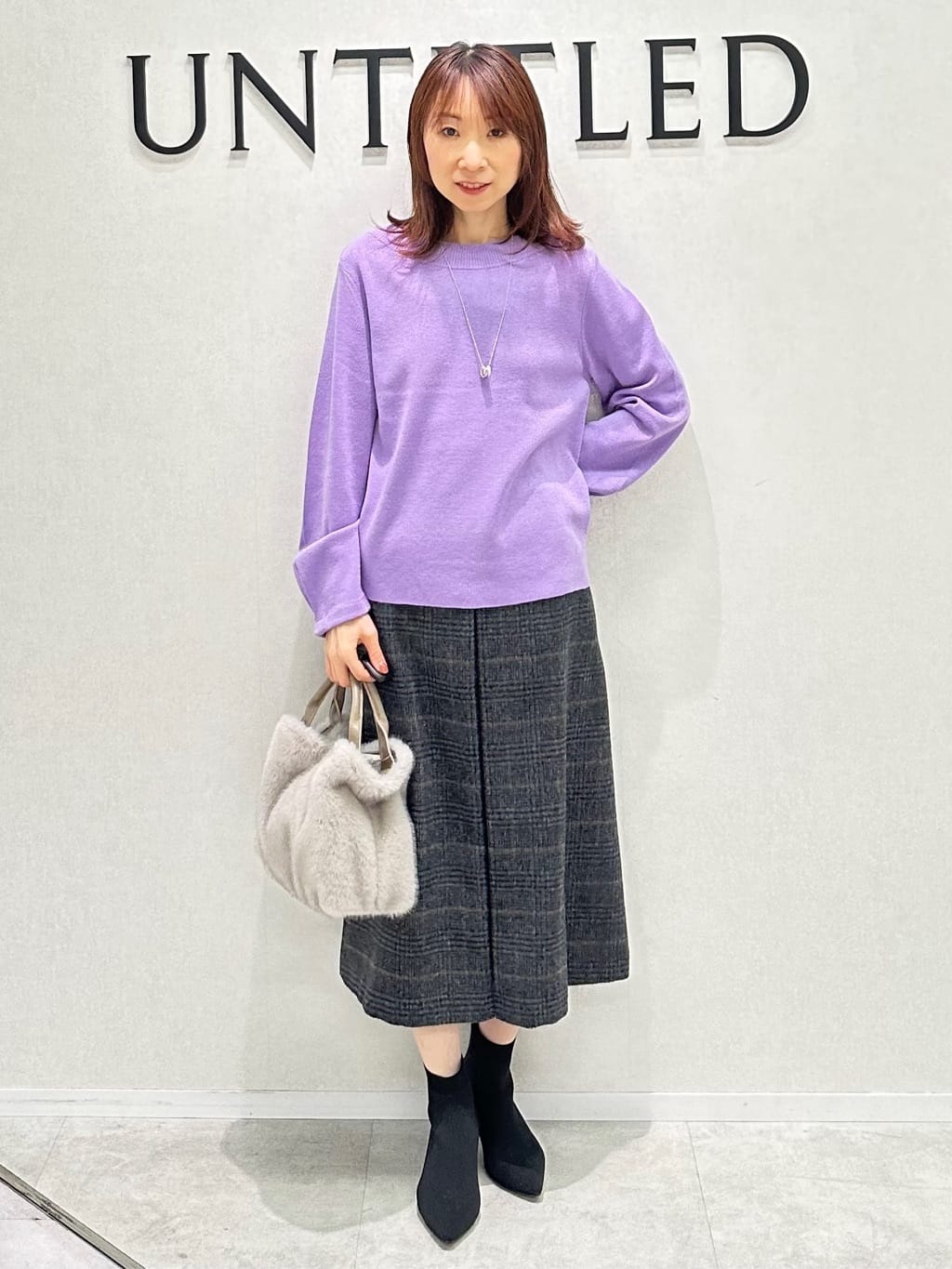 Miwaさんの「UNTITLED｜【きれいめ/洗える】ラメ入りワイドボートネックニット」を使ったコーディネート