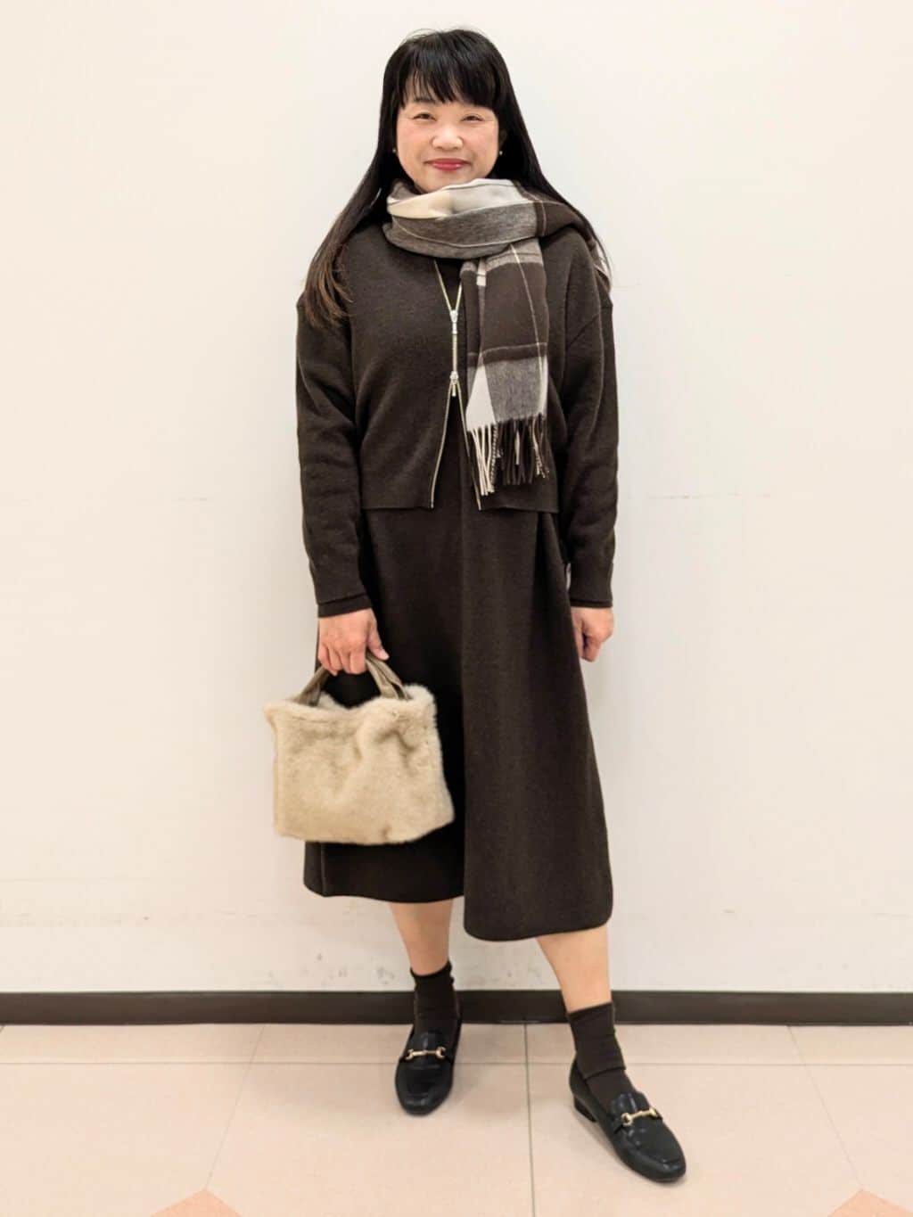 ともさんの「UNTITLED｜【名品／定番人気】ウールチェックストール」を使ったコーディネート