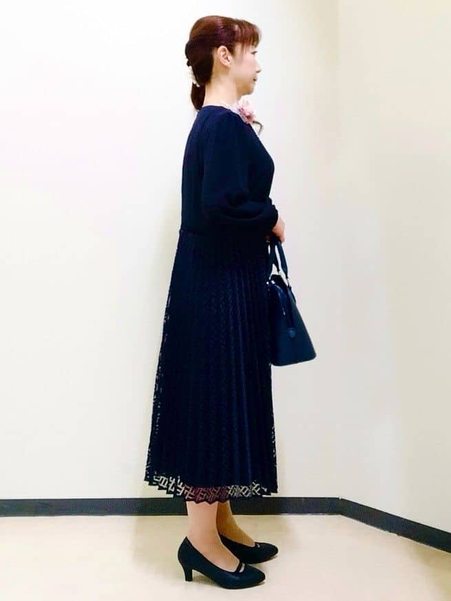 花さんの「Reflect｜【SS-4Lサイズ】シフォン&times;幾何柄レースプリーツワンピース」を使ったコーディネート