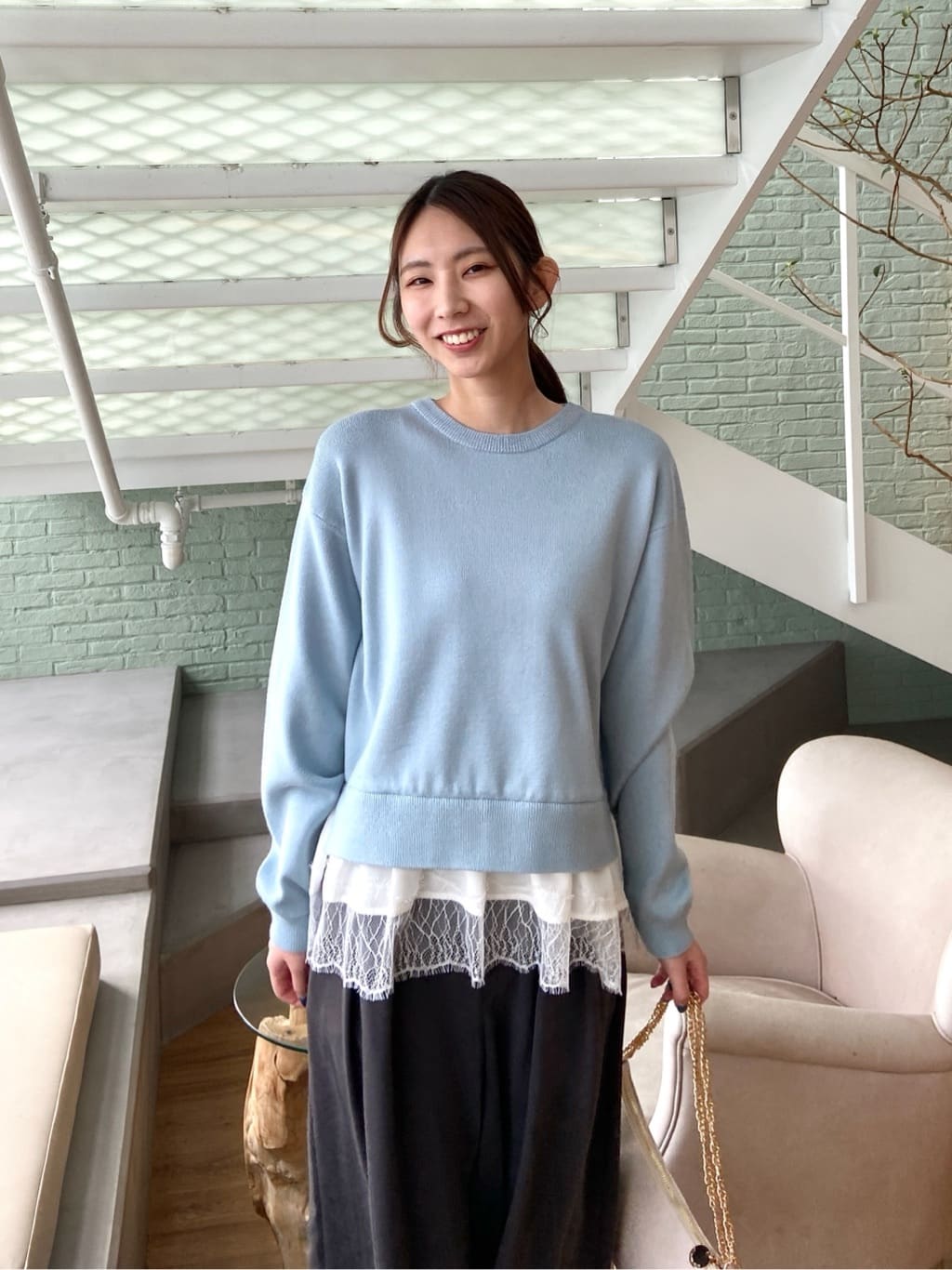めぐさんの「OPAQUE.CLIP｜裾レースドッキングニット」を使ったコーディネート