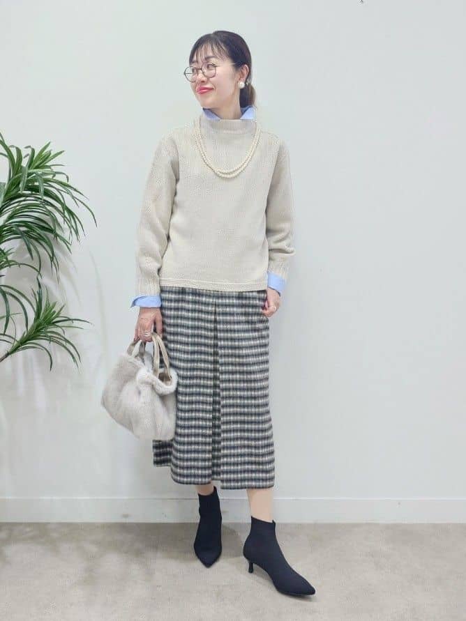 MUTSUKOさんの「UNTITLED｜【洗える】スポンディッシュ ボトルネックニット」を使ったコーディネート