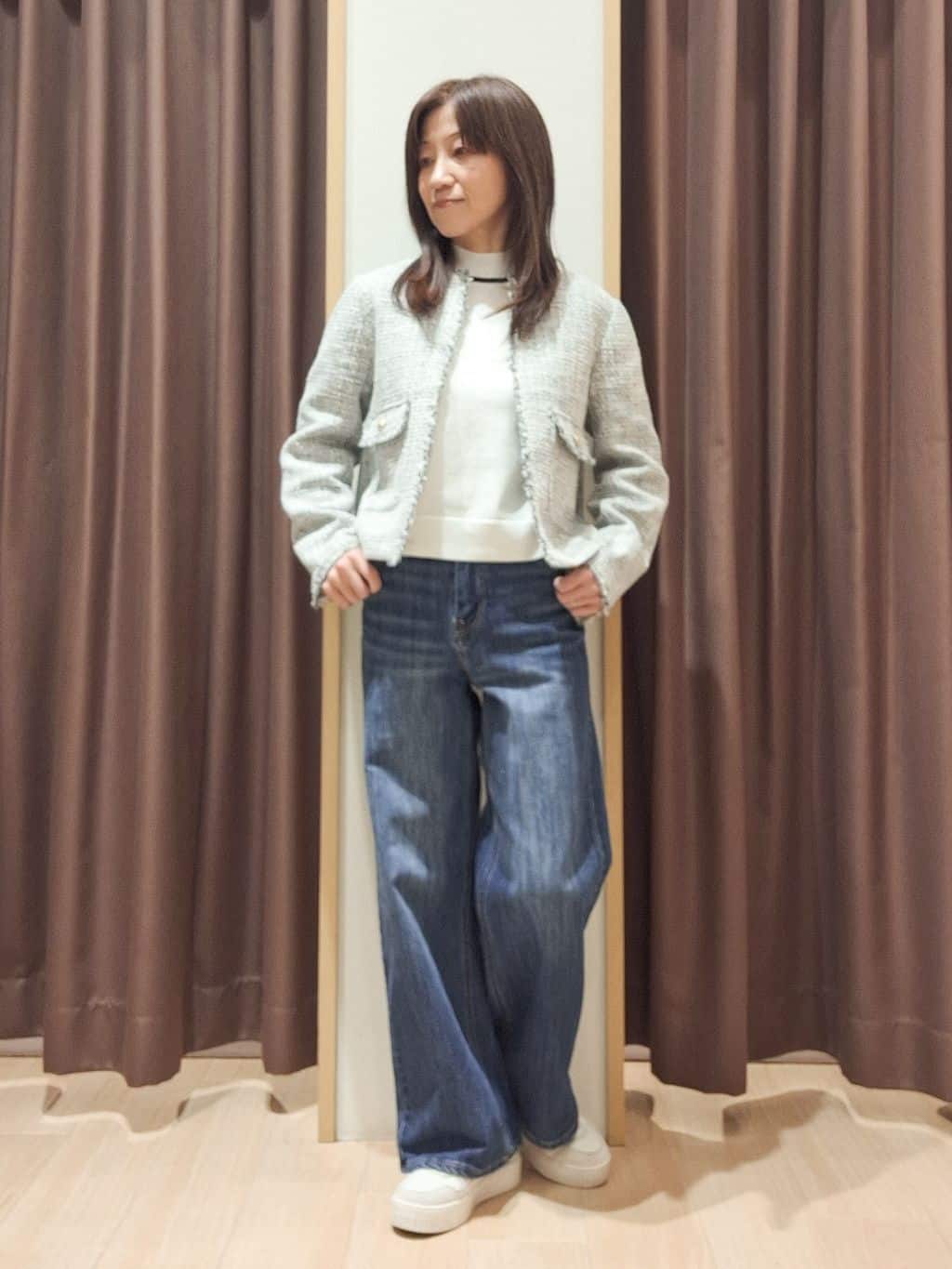 ウタさんの「grove｜【ハレの日・通勤】着回しできる上品ツイードジャケット」を使ったコーディネート