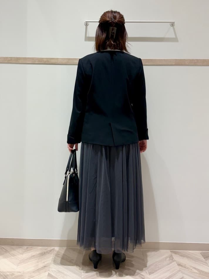 c_h_i_k_aさんの「SHOO･LA･RUE｜【洗濯機可/セットアップ可/S-3L】きちんと楽に。カットジョーゼットノーカラージャケット」を使ったコーディネート