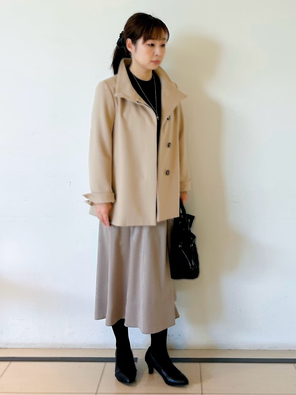 ひーさんの「Reflect｜【SS-4Lサイズ／衿が顔に当たらない◎】スタンドネックミドルコート」を使ったコーディネート