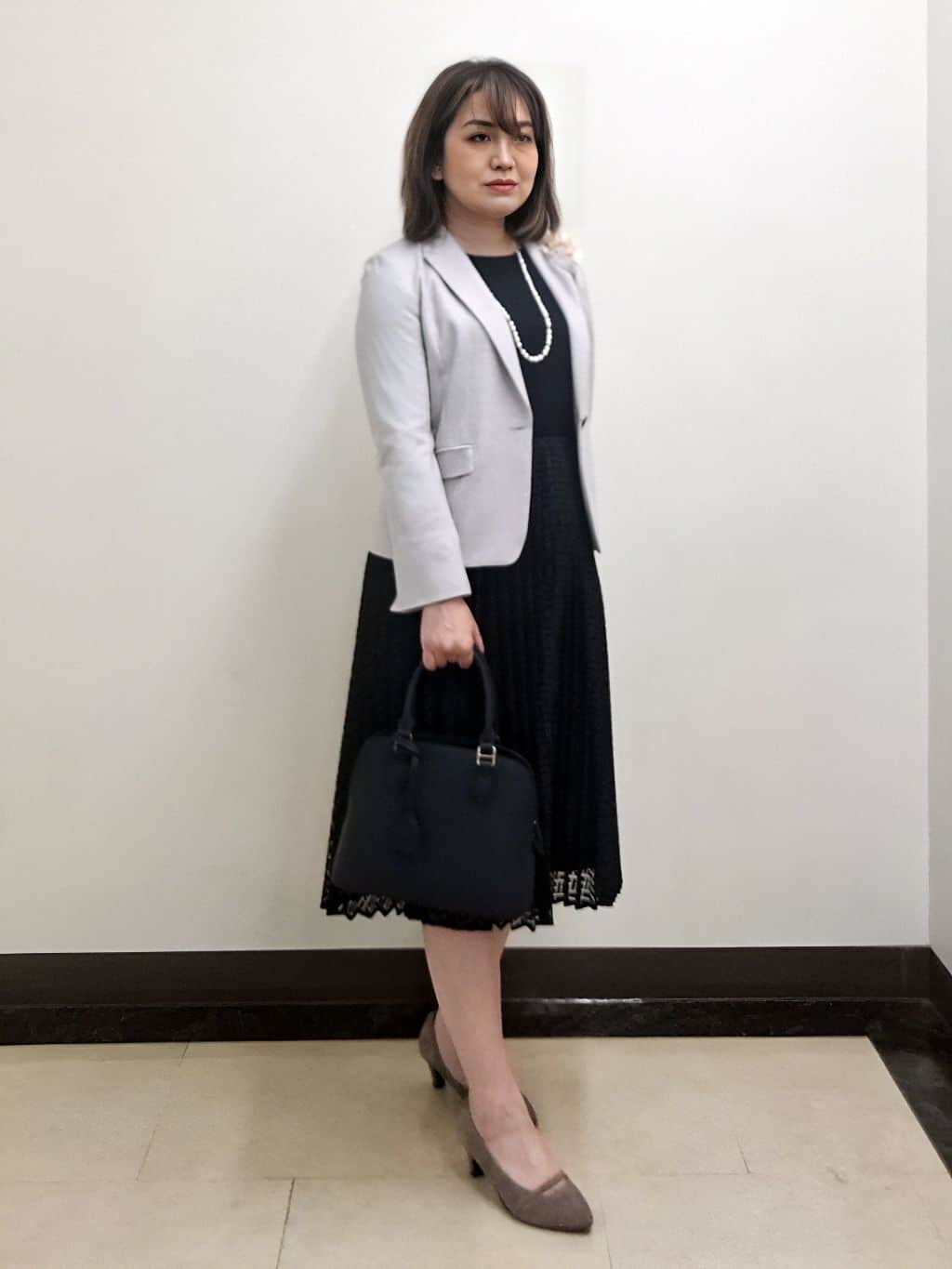 S.xuliさんの「Reflect｜【SS-4Lサイズ】シフォン&times;幾何柄レースプリーツワンピース」を使ったコーディネート
