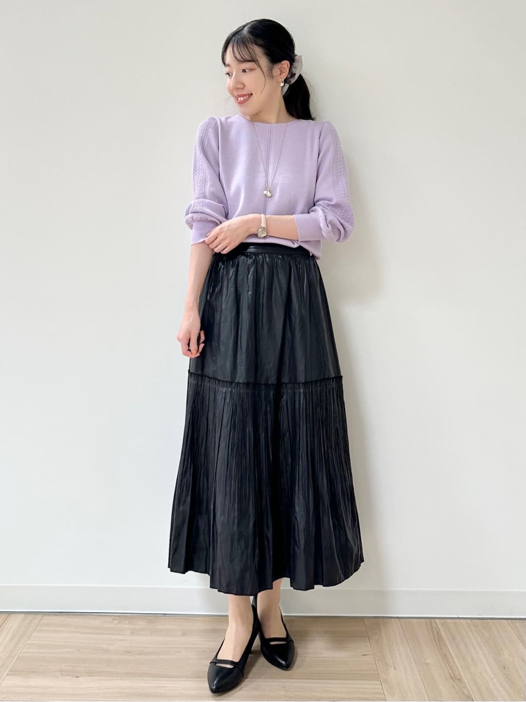Momoさんの「Reflect｜【選べる8色／スカートにもパンツにも◎】ウール混ボートネックニット」を使ったコーディネート