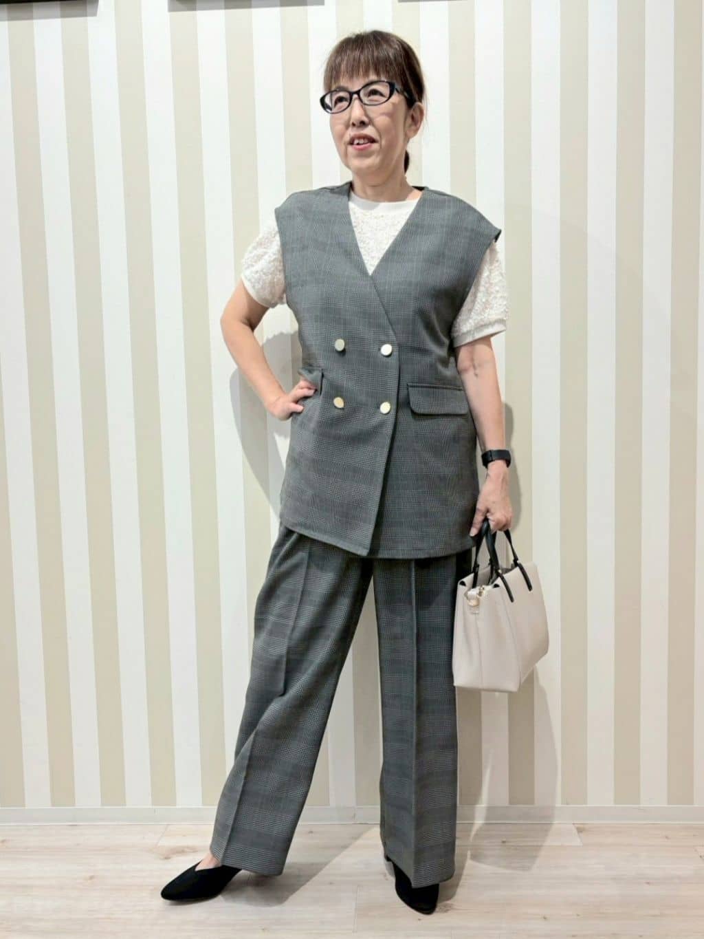 nonaさんの「SHOO･LA･RUE｜【S-LL/セットアップ可/洗濯後しわになりにくい】ダブルベスト」を使ったコーディネート