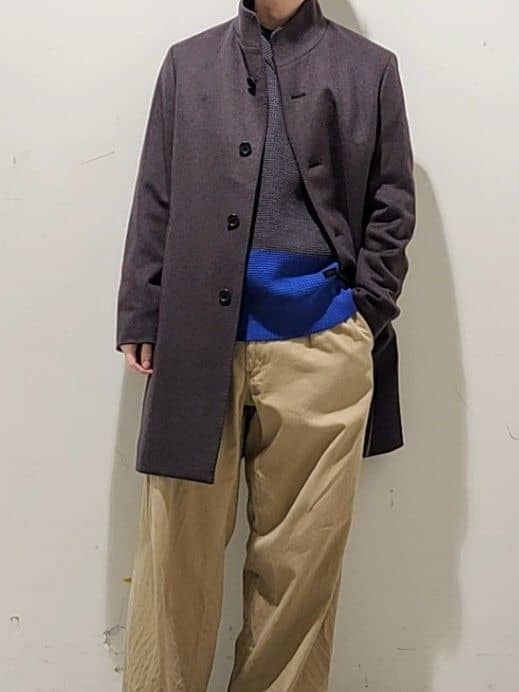 Maedaさんの「TAKEO KIKUCHI｜【ウールカシミヤブレンド】ビーバー調 スタンドカラー コート」を使ったコーディネート