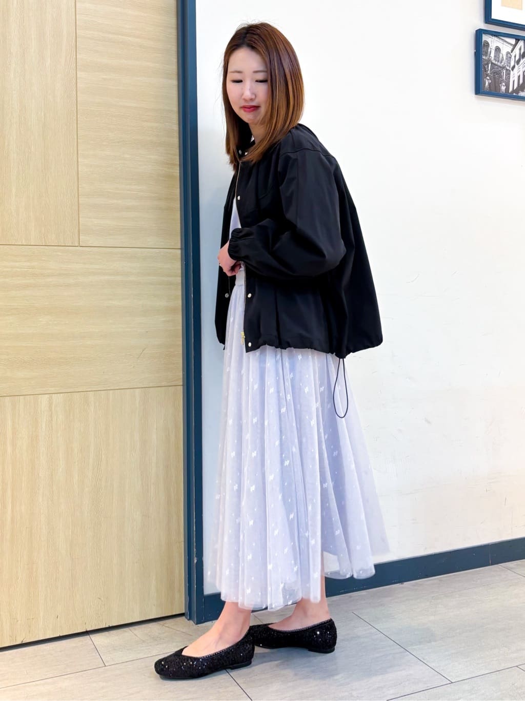 nanaさんの「grove｜◆幾何柄チュールスカート」を使ったコーディネート