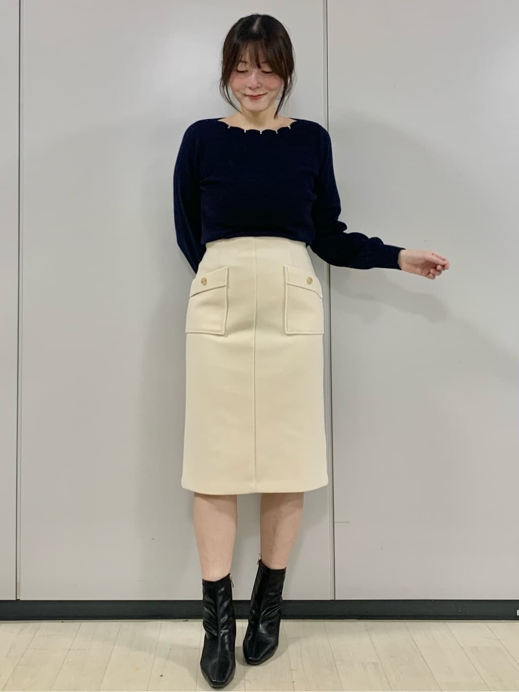 kasumiさんの「index｜ラメスカラップビジューデザインニット【洗濯機OK】《6col／S～LL》」を使ったコーディネート