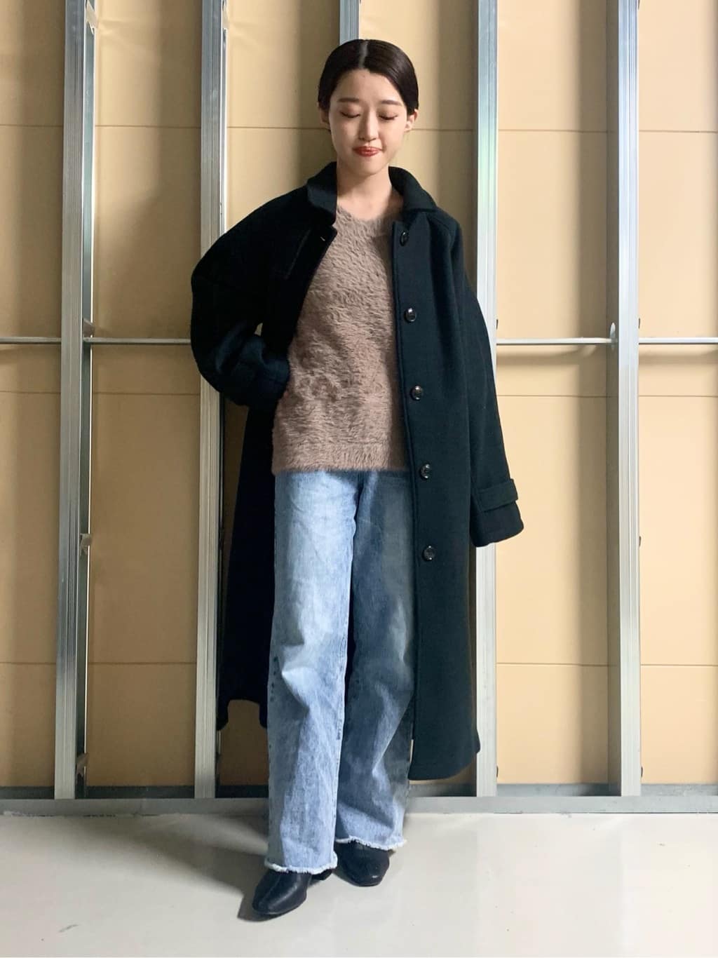 sahoさんの「THE SHOP TK｜ジャージメルトンスタンドカラーコート」を使ったコーディネート