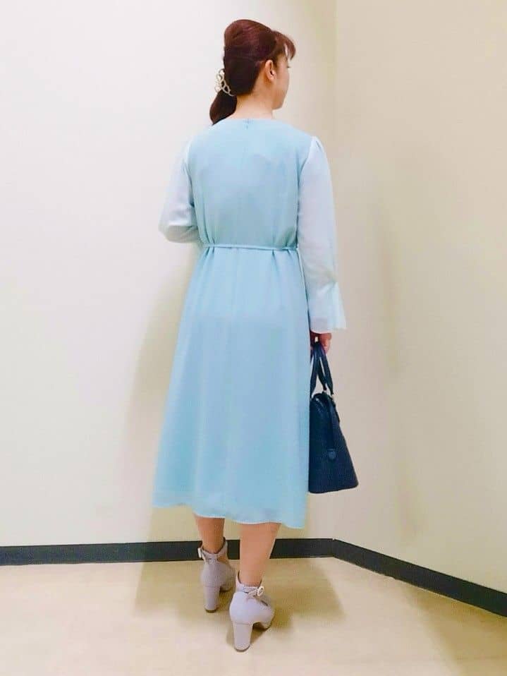 花さんの「Reflect｜【SS-4Lサイズ／付属リボン】スリーブデザインジョーゼットワンピース」を使ったコーディネート