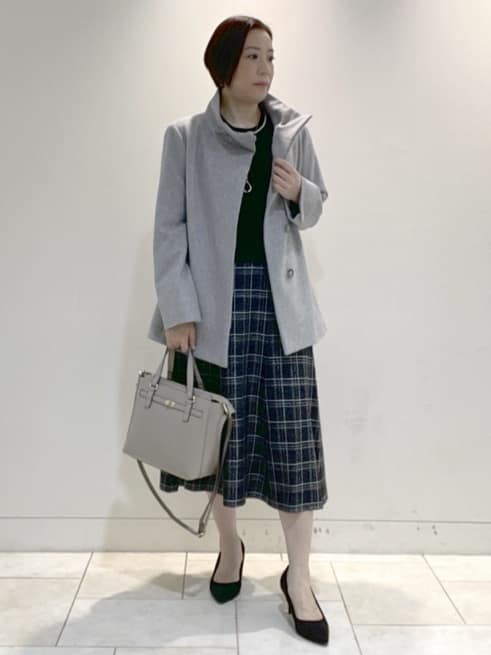 フミさんの「Reflect｜【コートインでもすっきり◎】チェック柄ニットドッキングワンピース」を使ったコーディネート