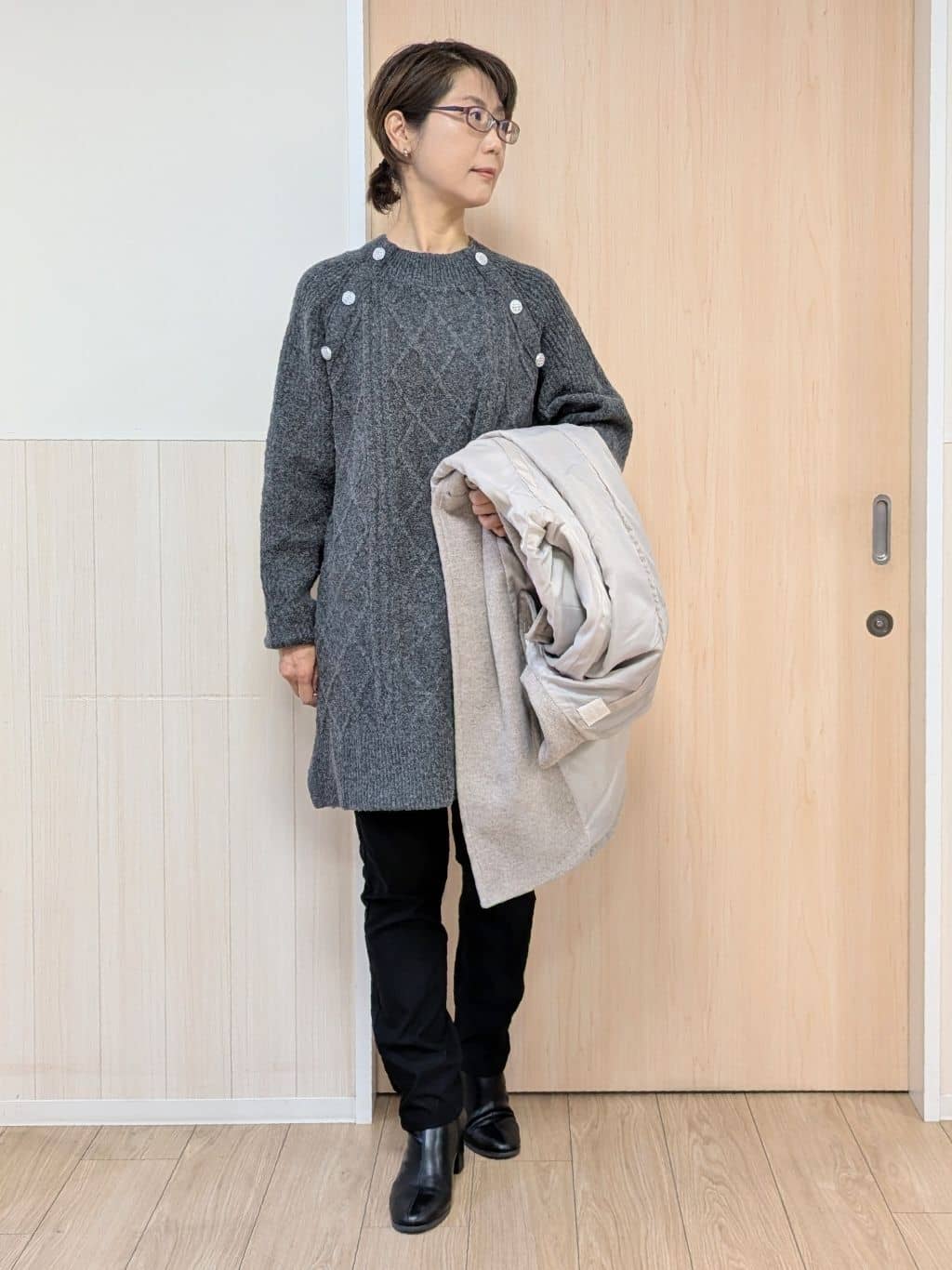 YuAさんの「SHOO･LA･RUE｜【着丈選べる】ケーブル柄ニットワンピース」を使ったコーディネート