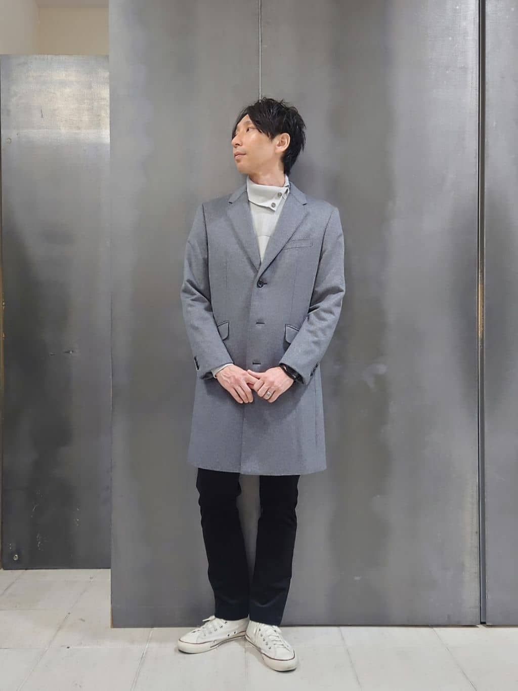 kawamuさんの「TAKEO KIKUCHI｜ウールカシミヤブレンド チェスターコート」を使ったコーディネート