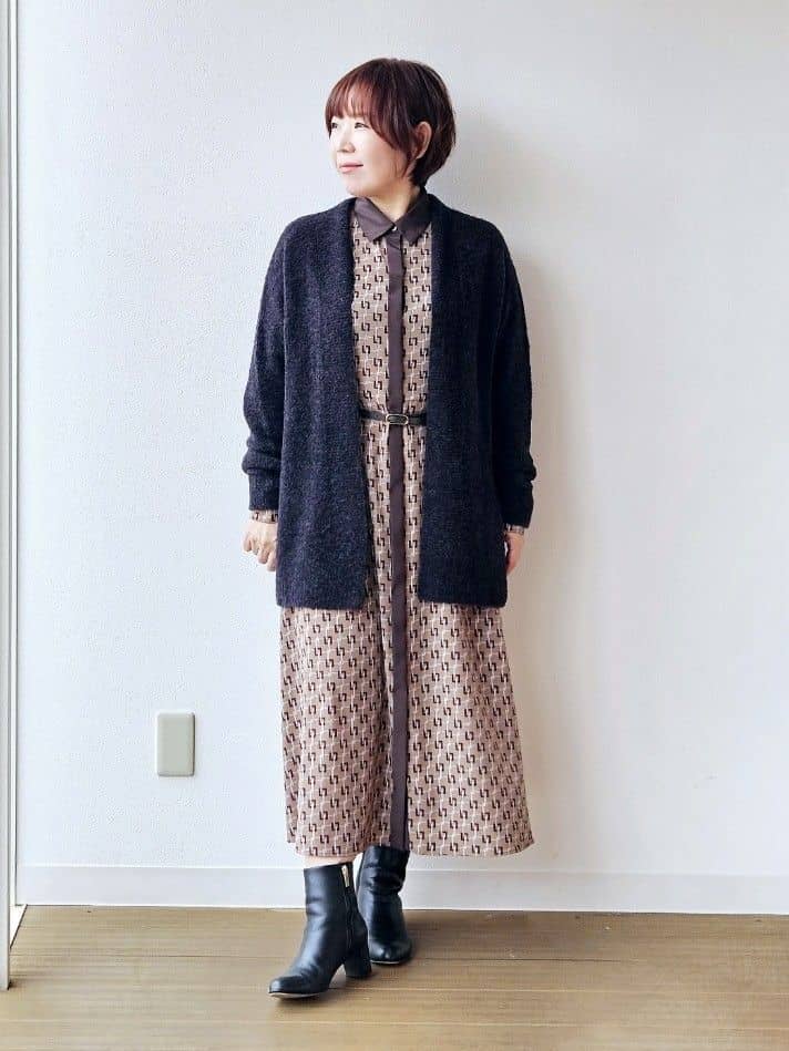 やじまさんの「UNTITLED｜【ウエストリボン/前開きボタン/レトロモダン】チェーン柄フレアワンピース」を使ったコーディネート