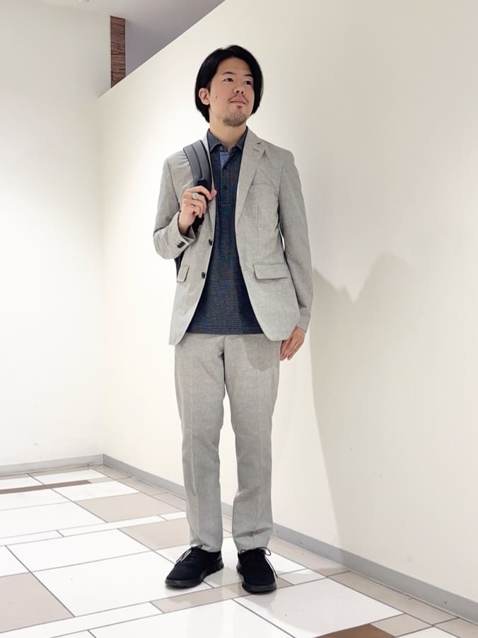 及川さんの「TAKEO KIKUCHI｜【抗菌防臭】COOL DOTS（R）ドビープリント ジャケット」を使ったコーディネート