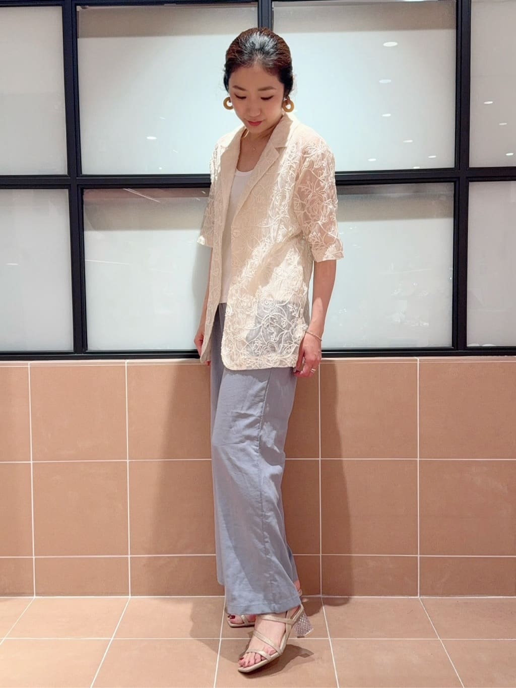 kaoriさんの「ESPERANZA｜キルティングクリアヒールサンダル」を使ったコーディネート