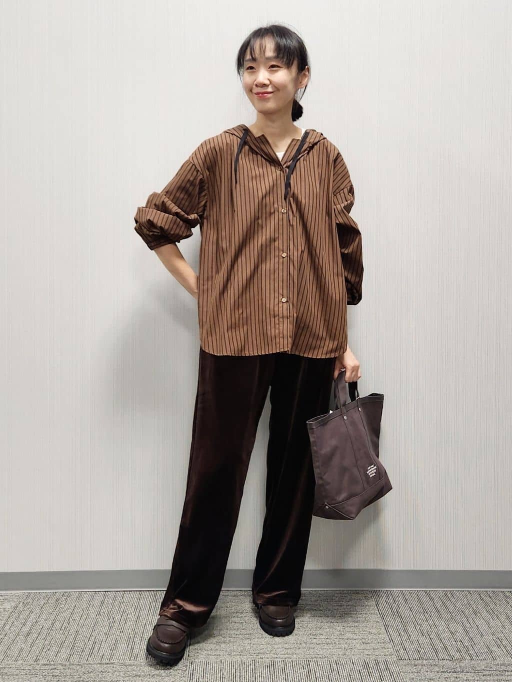 naraさんの「Dessin｜【洗える】ストライプフードブラウス」を使ったコーディネート