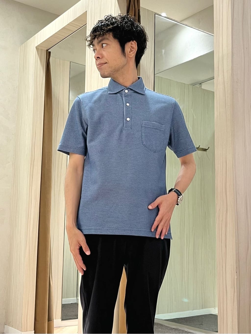 URAさんの「TAKEO KIKUCHI｜【抗菌防臭／9色5サイズ展開】ハニカムメランジ ポロシャツ」を使ったコーディネート