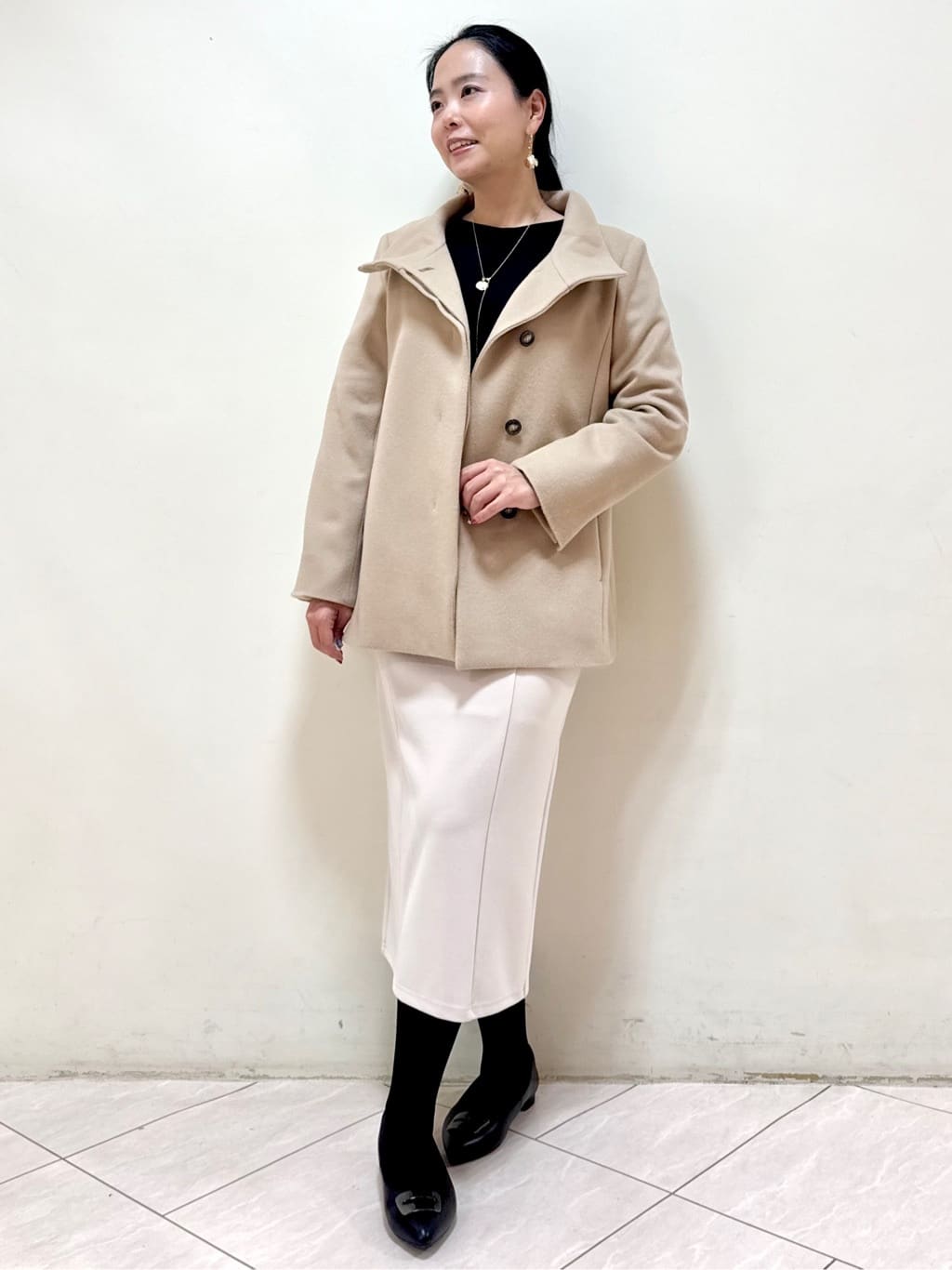 rincoさんの「Reflect｜【SS-4Lサイズ／衿が顔に当たらない◎】スタンドネックミドルコート」を使ったコーディネート