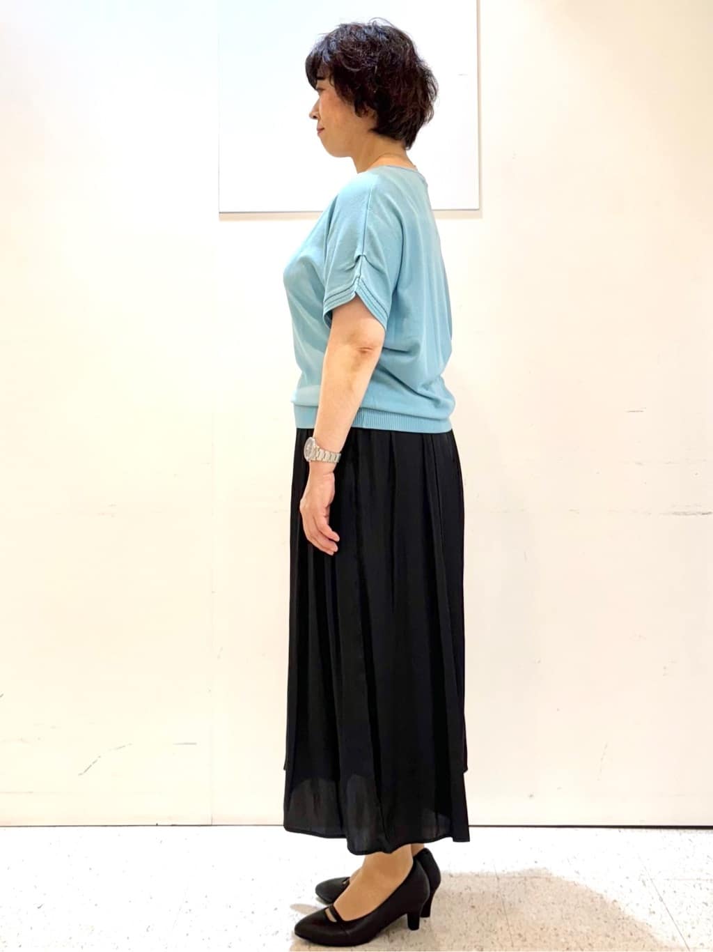 ヤスコさんの「Reflect｜【選べる7色◎／手洗い可／二の腕カバー】半袖ニット」を使ったコーディネート