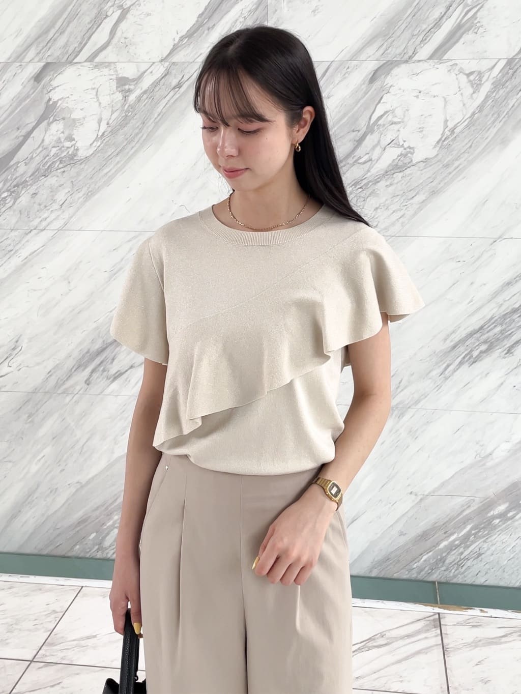 NATSUMIさんの「grove｜高身長さん向け＋10cm【接触冷感】サマーハイパーストレッチワイドパンツ」を使ったコーディネート