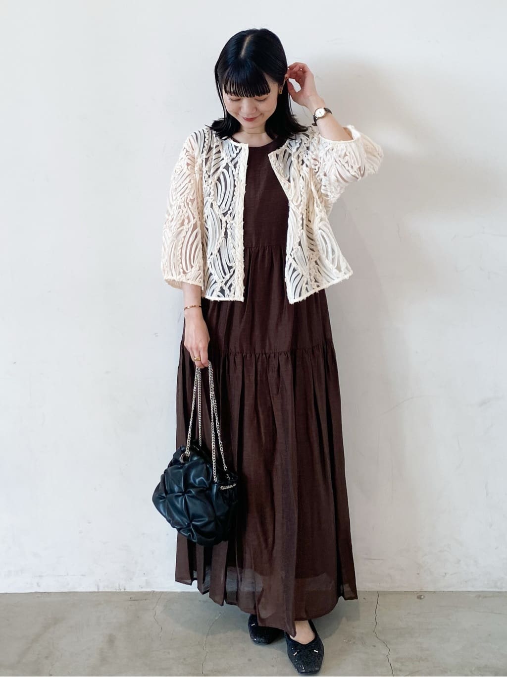 haruさんの「OPAQUE.CLIP｜シアー刺繍レース前開きブラウス【洗濯機洗い可】」を使ったコーディネート