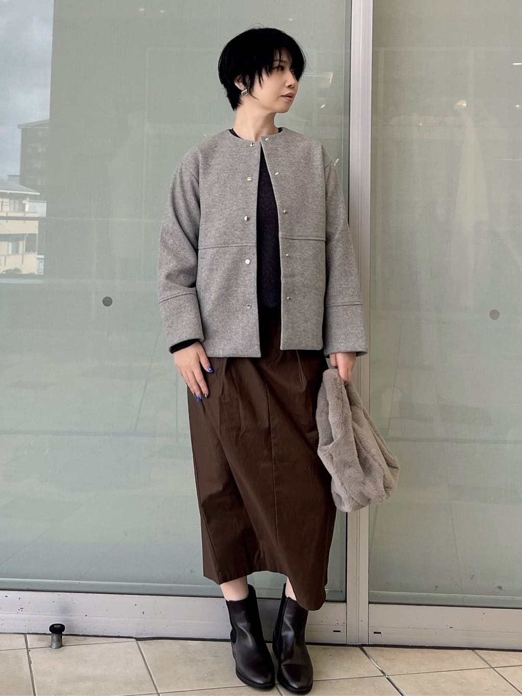 yo-koさんの「OPAQUE.CLIP｜ウールライクメルトンノーカラーコート【洗濯機洗い可】」を使ったコーディネート