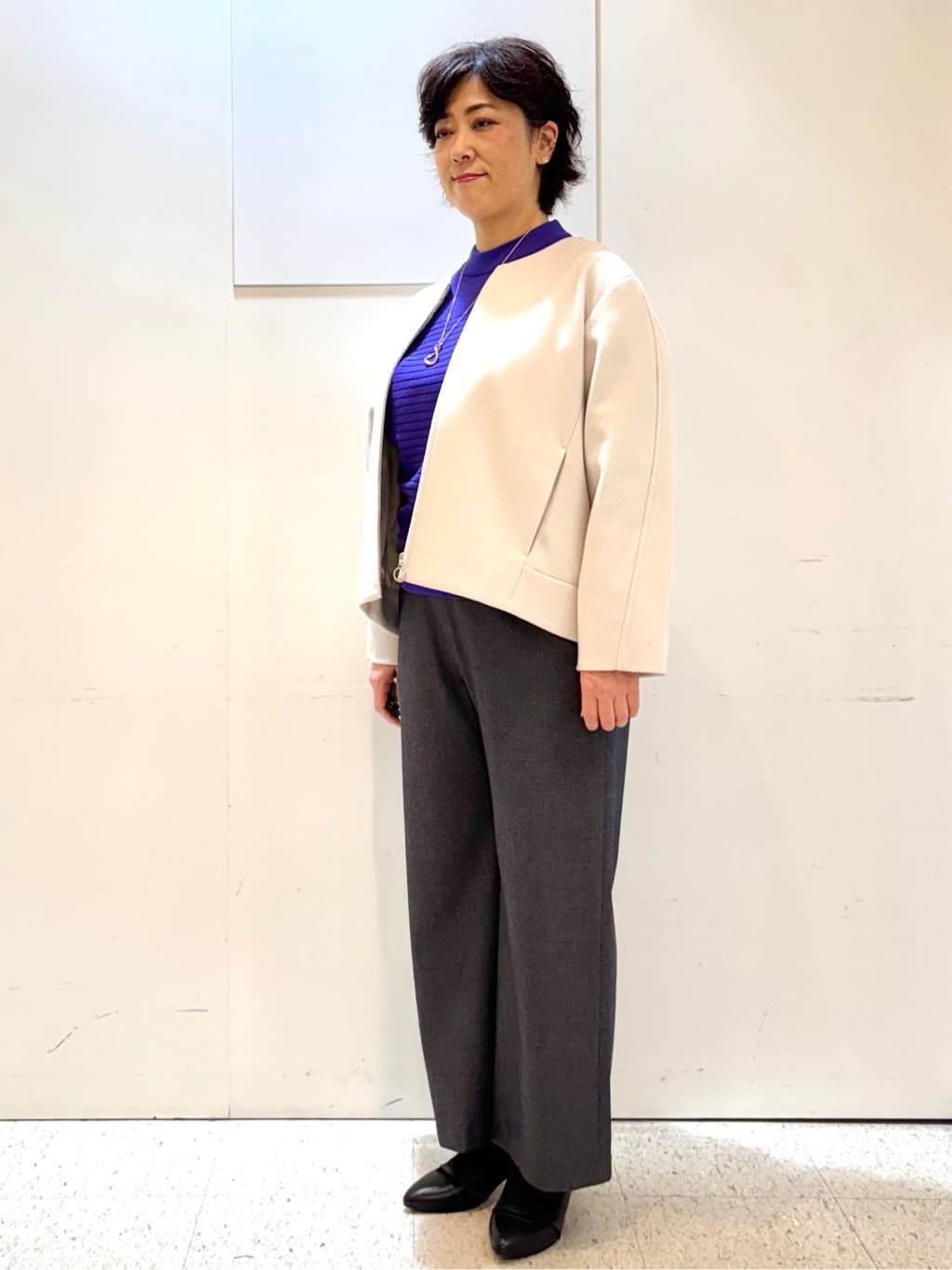 ヤスコさんの「Reflect｜【ゆったりシルエット】ジャージメルトンコクーンジャケット」を使ったコーディネート