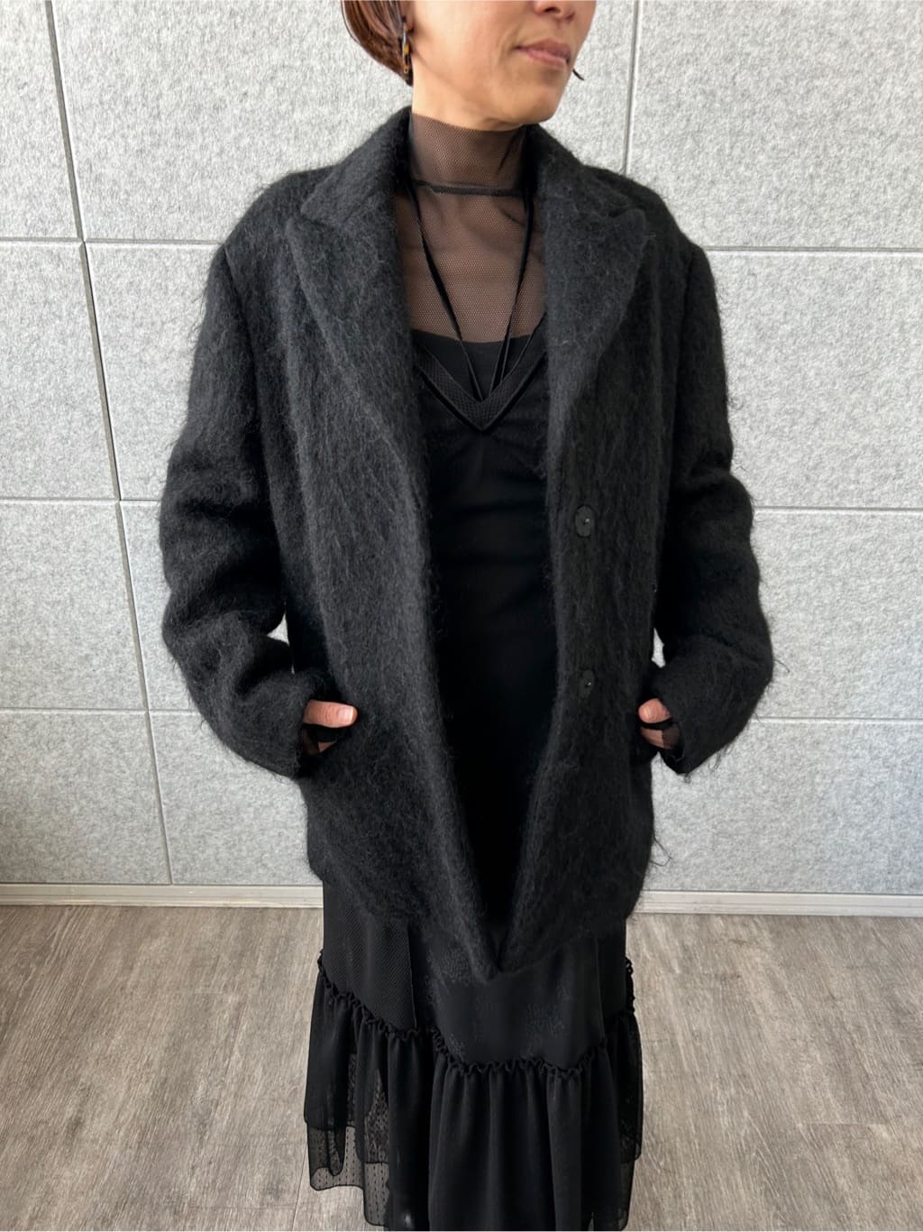 yukoさんの「CODE A｜shaggy jacket coat」を使ったコーディネート