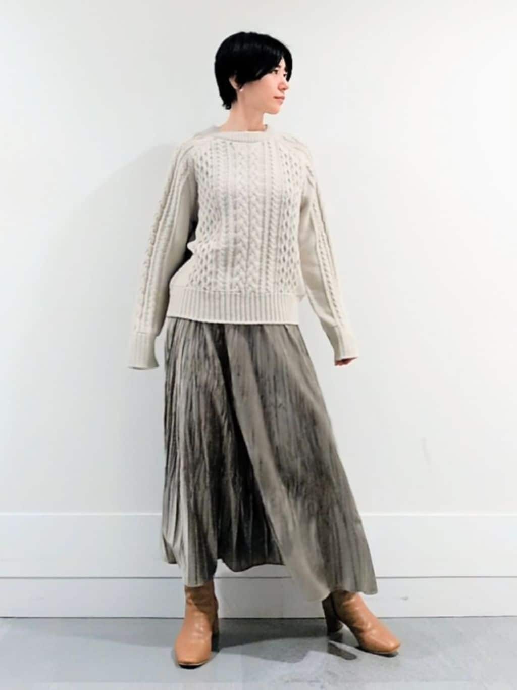 ミズタさんの「UNTITLED｜【洗える】スポンディッシュ ケーブル柄ニット」を使ったコーディネート