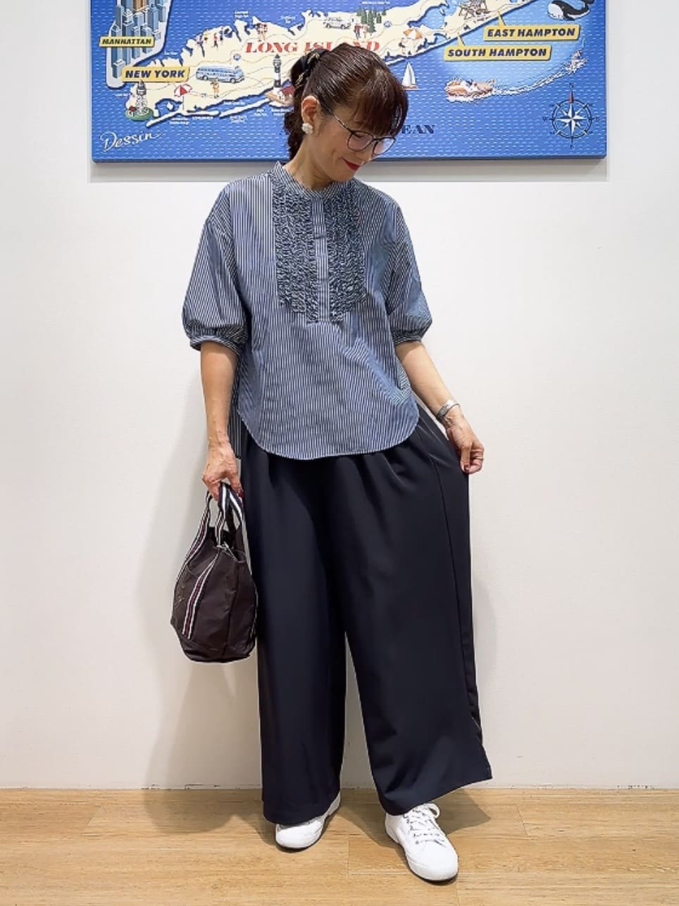 Yasucoさんの「Dessin｜【洗える】フリルバンドカラー五分袖ブラウス」を使ったコーディネート