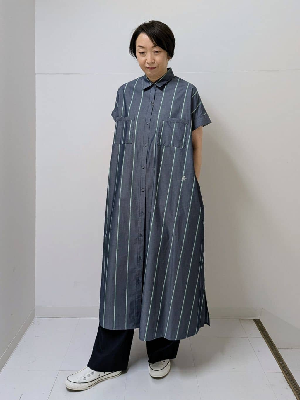 Asaさんの「Dessin｜◆【洗える】オリジナルストライプ柄シャツワンピース（S～L）」を使ったコーディネート