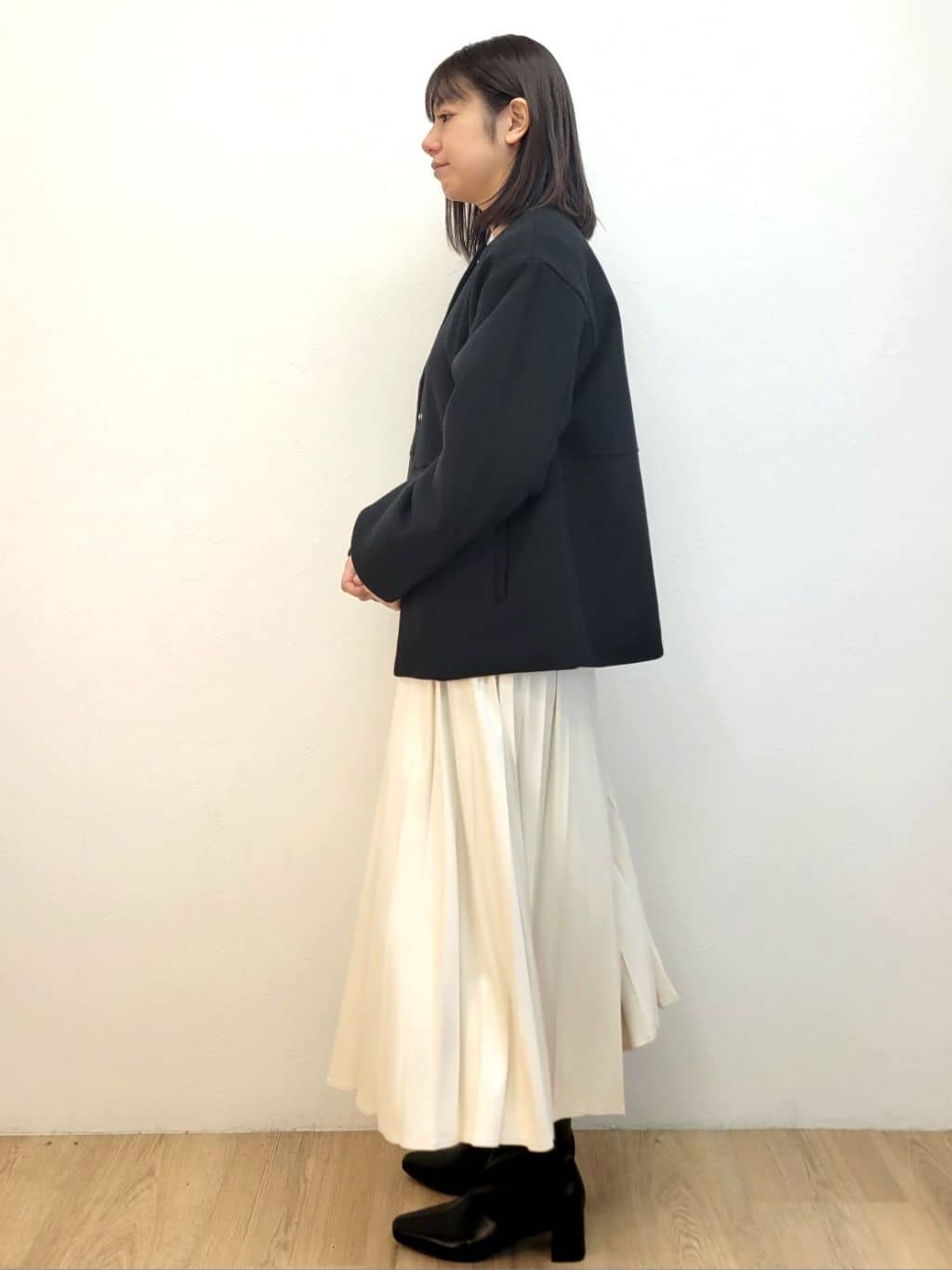 LISAさんの「OPAQUE.CLIP｜ウールライクメルトンノーカラーコート【洗濯機洗い可】」を使ったコーディネート
