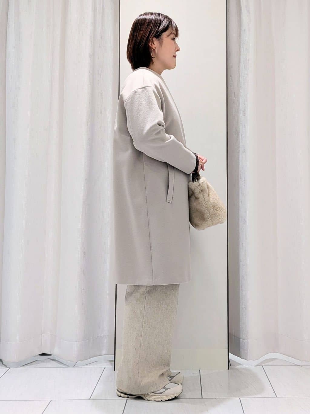 Onumaさんの「UNTITLED｜【日本製／通勤／フォーマル】カシミヤ混ノーカラーコート」を使ったコーディネート