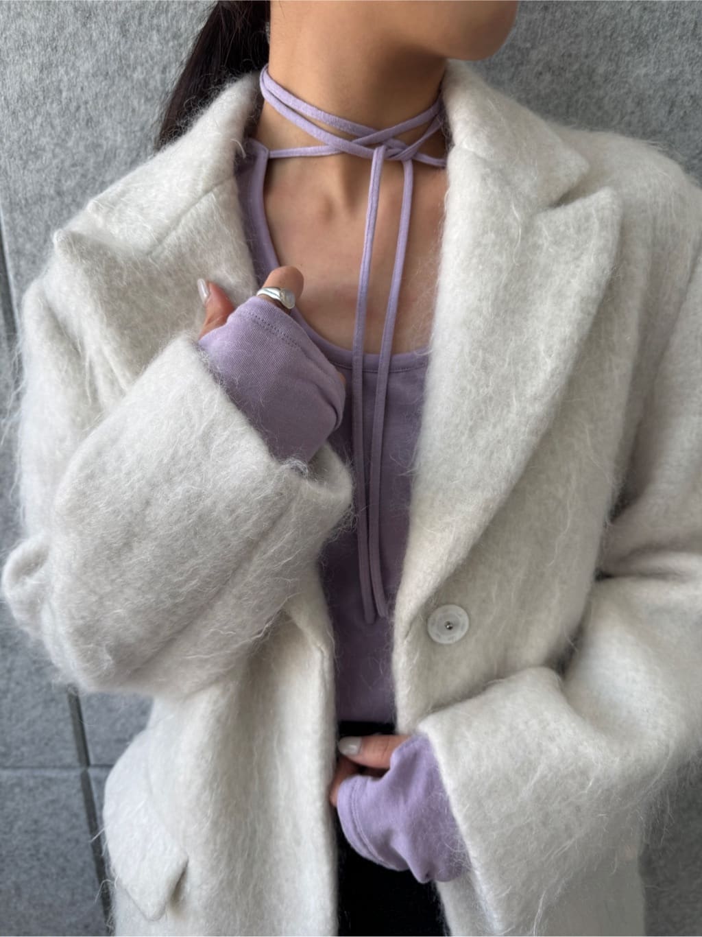 uchi__yamaさんの「CODE A｜shaggy jacket coat」を使ったコーディネート