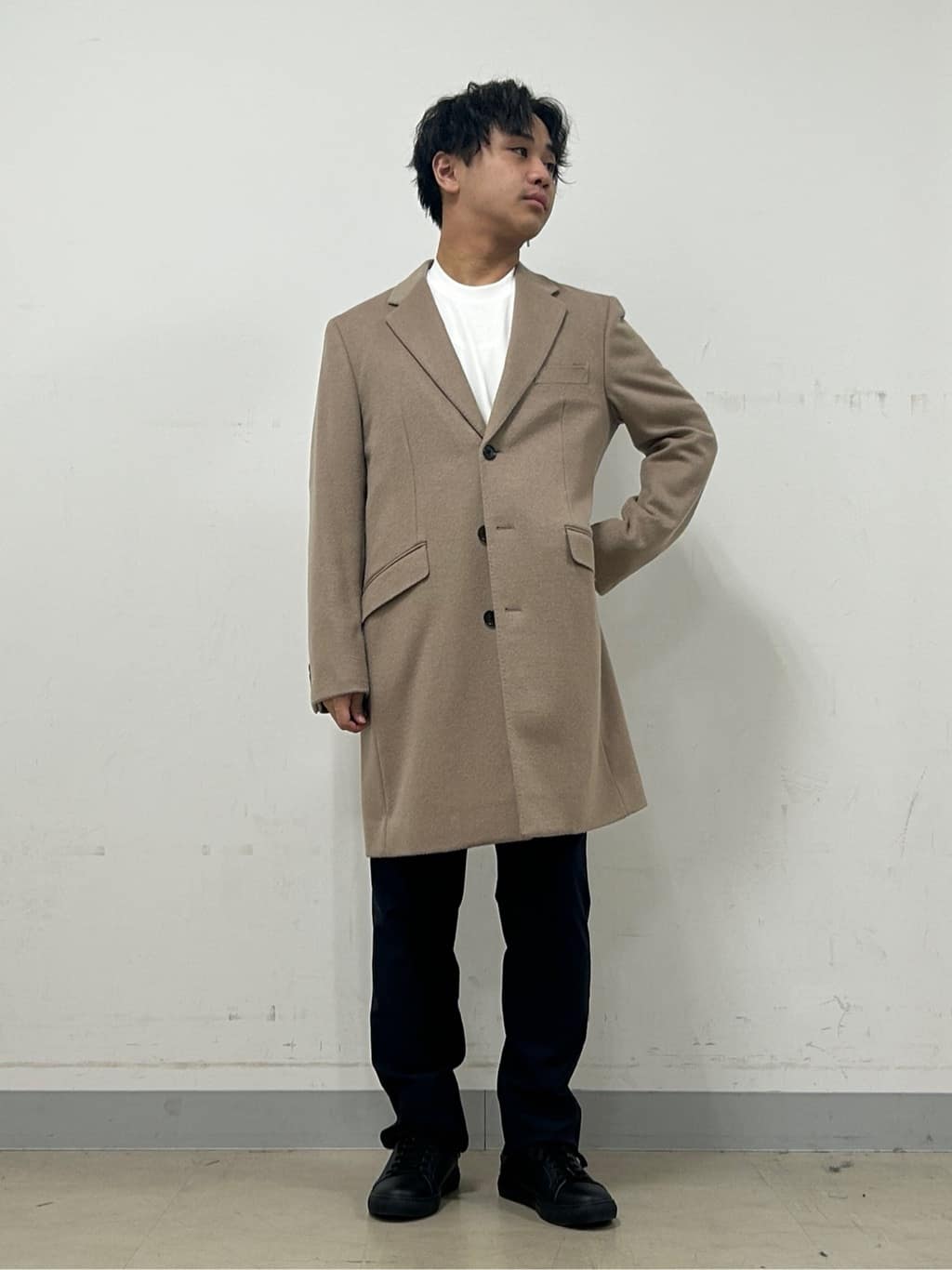 Hiroさんの「TAKEO KIKUCHI｜カシミヤブレンド ビーバー調チェスターコート」を使ったコーディネート