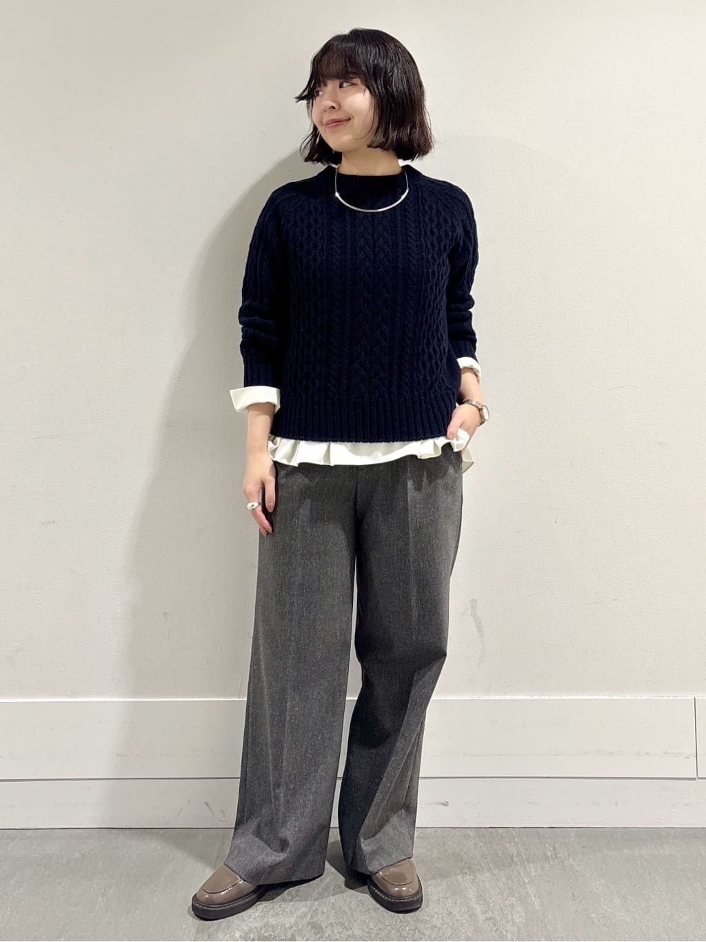 モエカさんの「UNTITLED｜【洗える】スポンディッシュ ケーブル柄ニット」を使ったコーディネート