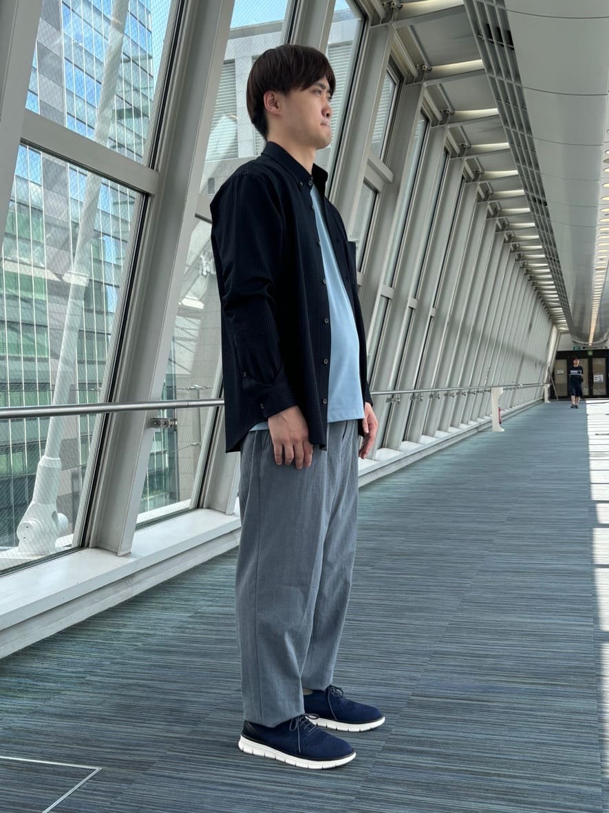圭哉さんの「TAKEO KIKUCHI｜【抗菌防臭/シーズンレス】シアサッカー ジャージシャツ」を使ったコーディネート