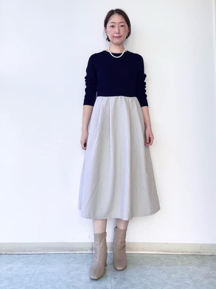 aliceさんの「UNTITLED｜【大人フェミニン/トレンド】ニット&times;ジャカード ドッキングワンピース」を使ったコーディネート