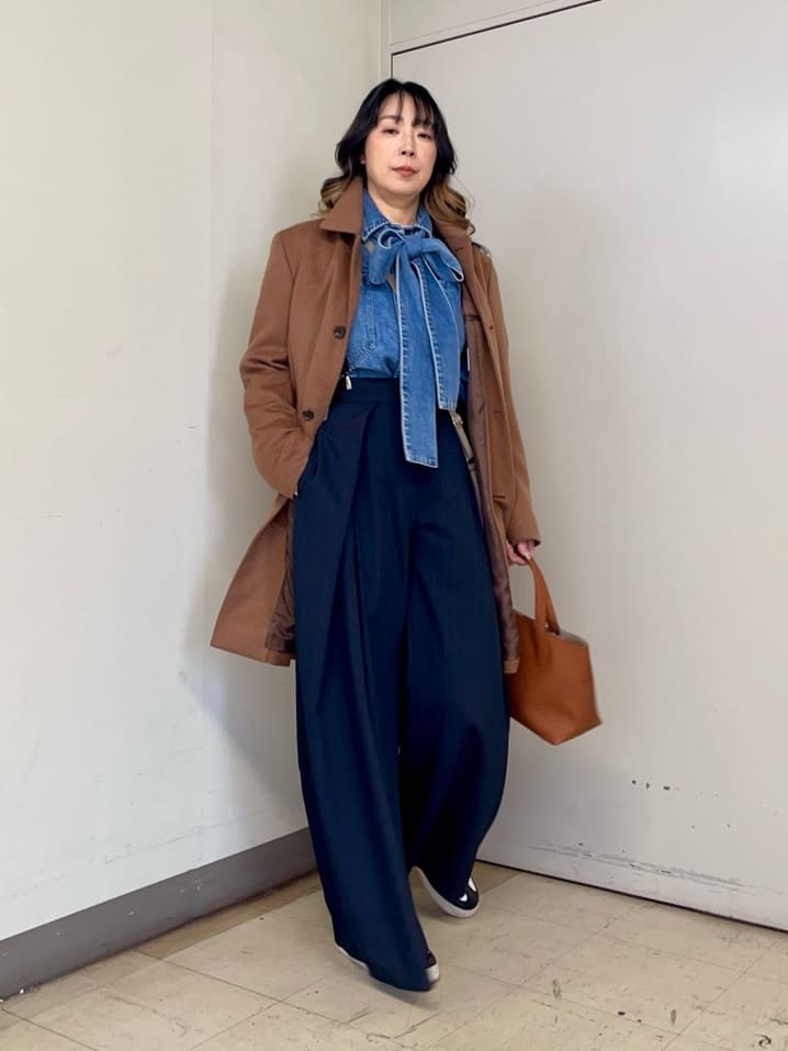 iwさんの「TAKEO KIKUCHI｜カシミヤブレンド ビーバー調ステンカラーコート」を使ったコーディネート