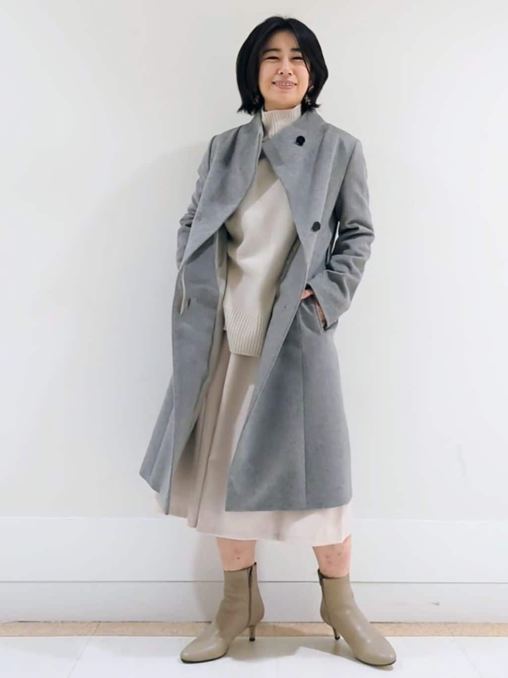 ミズタさんの「UNTITLED｜【日本製／2WAY衿】スタンドカラー ロングコート」を使ったコーディネート
